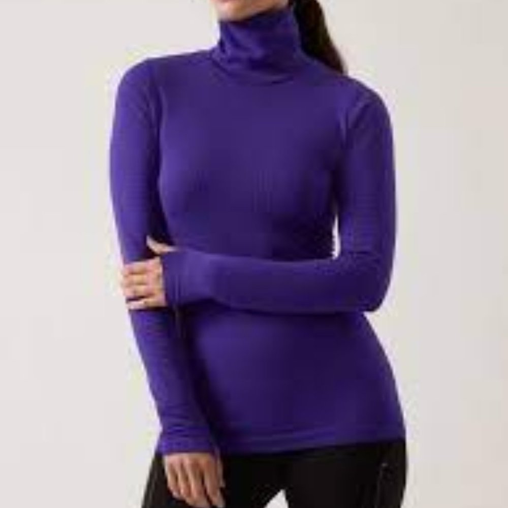 Athleta Flurry Blizzard Seamless Turtleneck | Noble Blue | EUC | Large